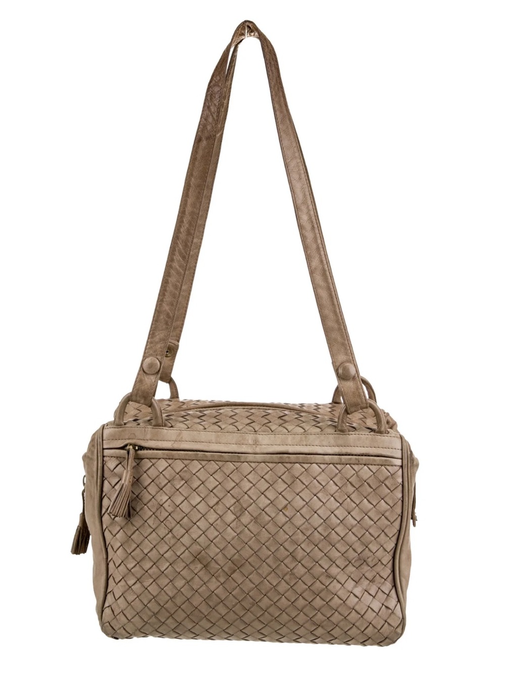 VINTAGE Bottega Veneta Leather Taupe Woven Intrecciato Shoulder Bag